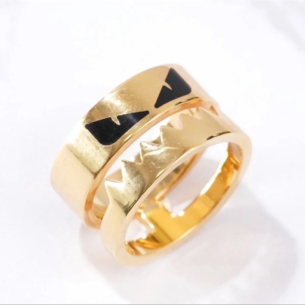 FENDI Ring Bugs Eye Monster Gold x Black Metal US 10.5